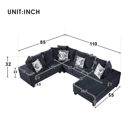 110*85" Modern U Shape Sectional Sofa, Velvet Corner Couch with Lots of Pillows Included,Elegant and functional indoor furniture for Living Room, Apartment, Office,2 Colors