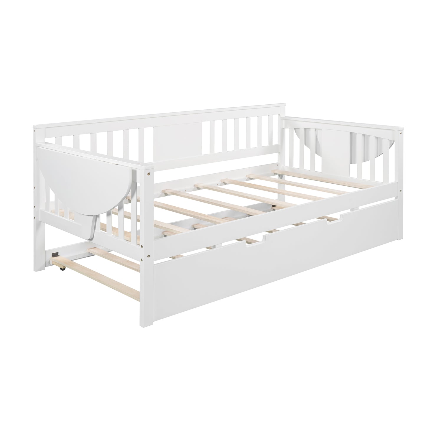 Wooden Daybed with Trundle Bed, Sofa Bed for Bedroom Living Room, White