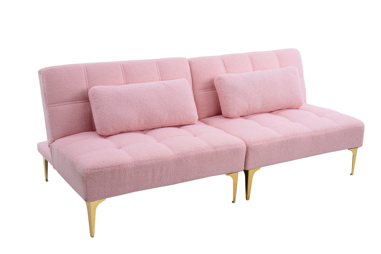 71" Convertible sofa bed futon with gold metal legs teddy fabric