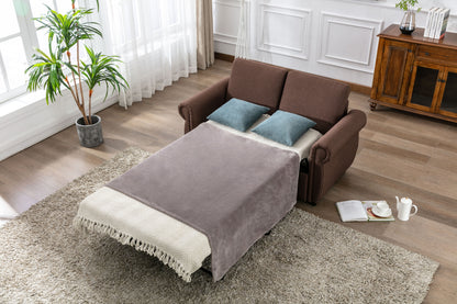 57.5" Pull Out Sofa Bed Loveseat Sleeper with Twin Size Memory Mattress for Living Room Spaces, Brown