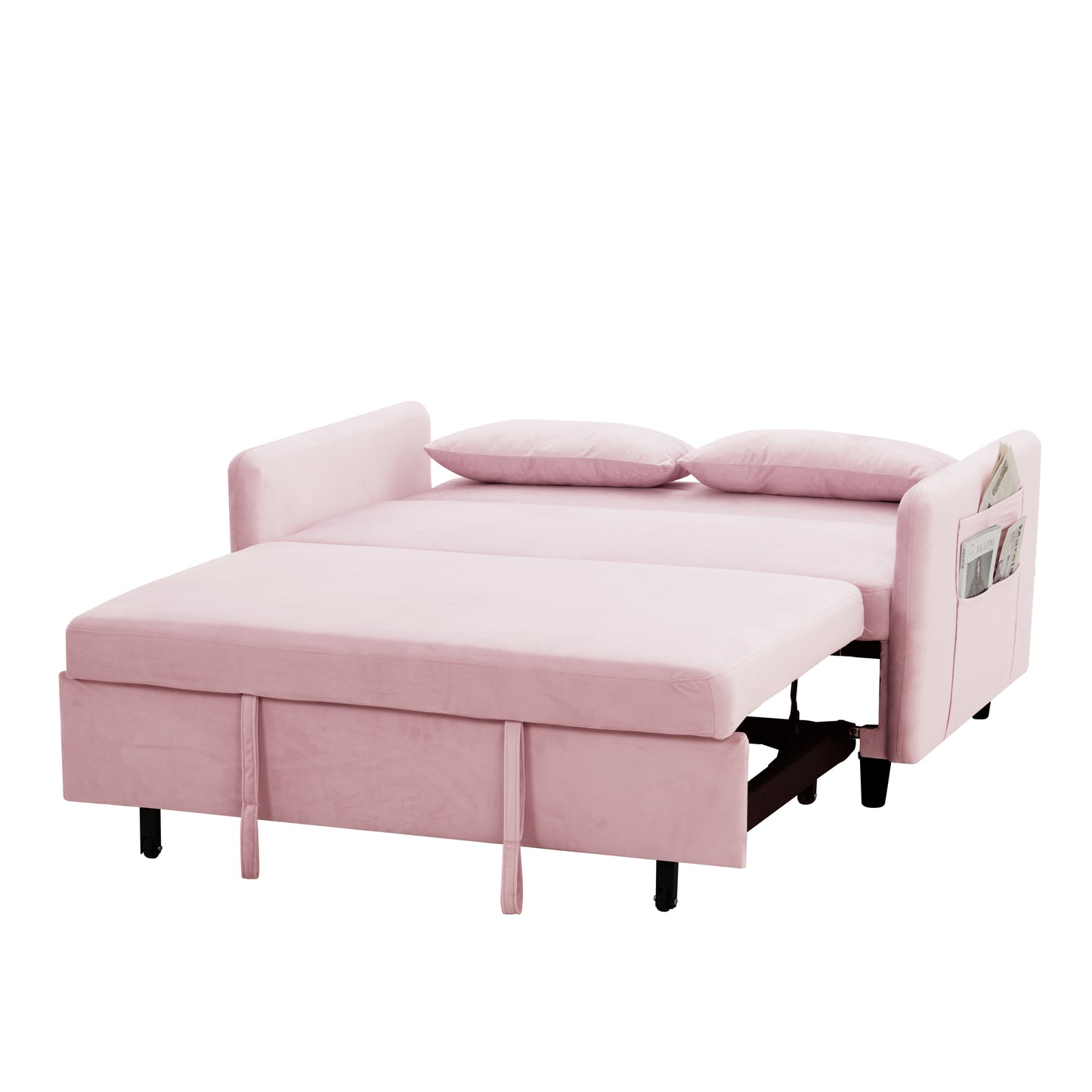 Sofa pull-out bed includes two pillows 54 "pink velvet sofa with small space