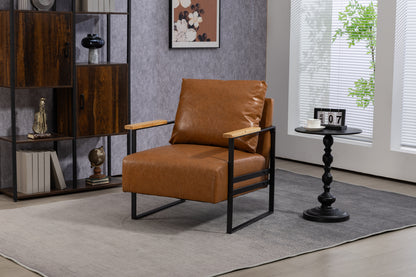 Leather Accent Chair Guest Chair for Living Room, Mid Century Armchair for Bedroom (Brown Leather)