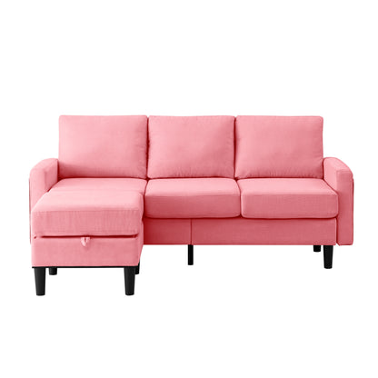 Upholstered Sectional Sofa Couch, L Shaped Couch With Storage Reversible Ottoman Bench 3 Seater for Living Room, Apartment, Compact Spaces, Fabric Pink