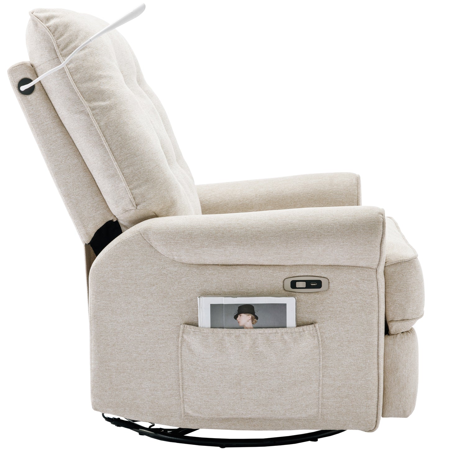 Reclining Chair 270 Degree Swivel Recliner Chairs with USB Port, Side Pocket and Touch Sensitive Lamp for Living Room, Bedroom, Cream