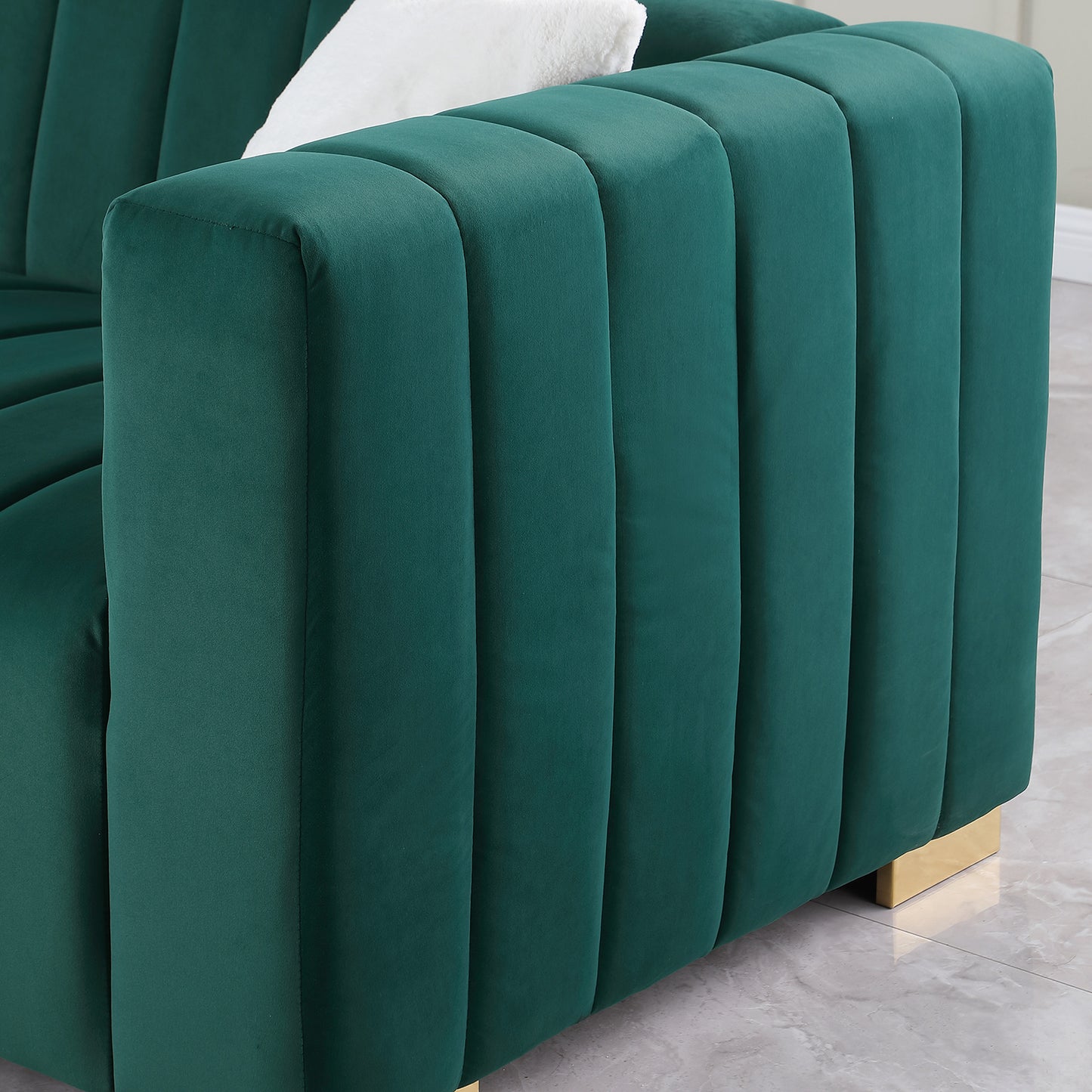 A modern channel sofa take on a traditional Chesterfield,Dark Green color,3 Seater