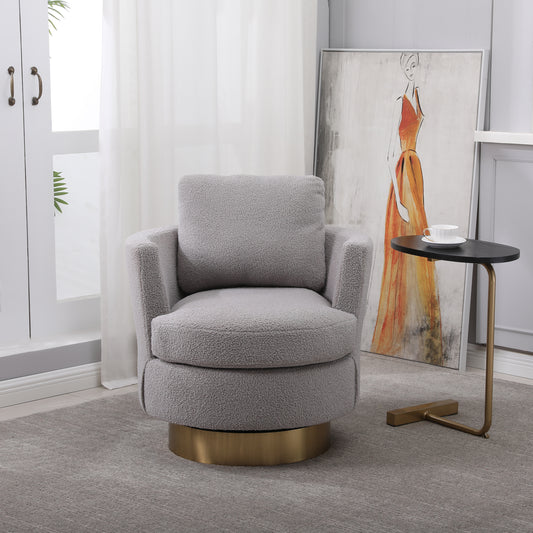 Teddy Swivel Barrel Chair, Swivel Accent Chairs Armchair for Living Room, Reading Chairs for Bedroom Comfy, Round Barrel Chairs with Gold Stainless Steel Base