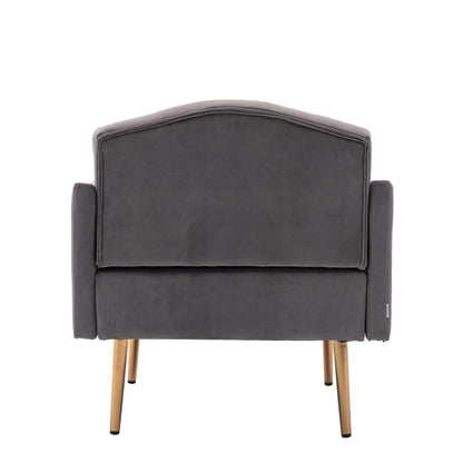 Modern Accent Chair with Arms, Tufted Decorative Fabric Armchair with Gold Metal Legs, Upholstered Reading Chair for Living Room Bedroom Office