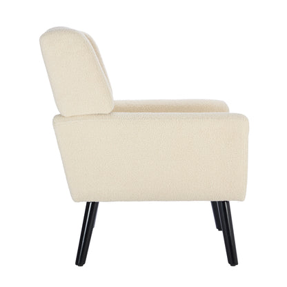 Modern Soft Teddy Material Ergonomics Accent Chair Living Room Chair Bedroom Chair Home Chair With Black Legs For Indoor Home-White Teddy Fabric