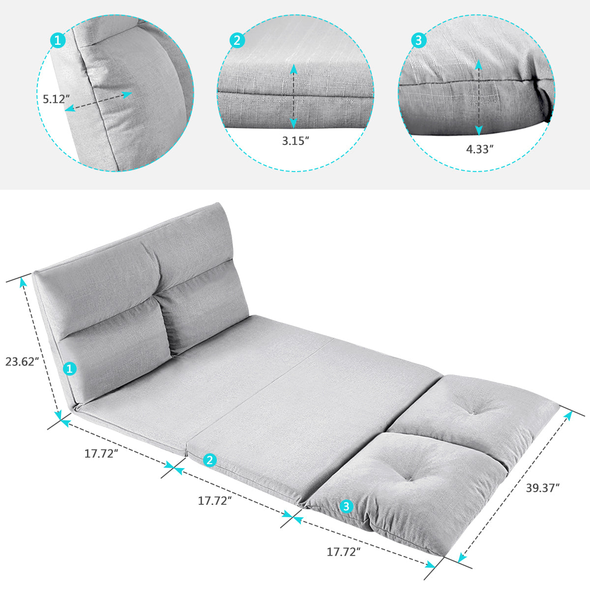 Fabric Folding Chaise Lounge Floor Sofa