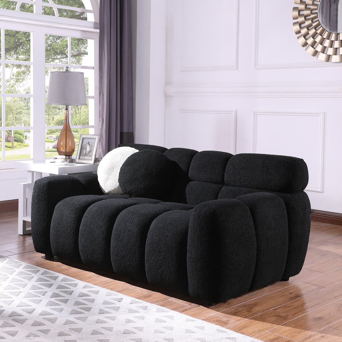 64.96 length,35.83" deepth,human body structure for USA people, marshmallow sofa,boucle sofa,2 seater, BEIGE BOUCLE