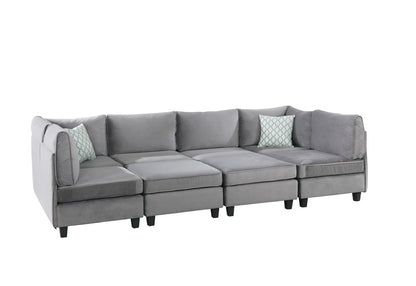 120" Gray Velvet 8Pc Modular Sectional Sofa