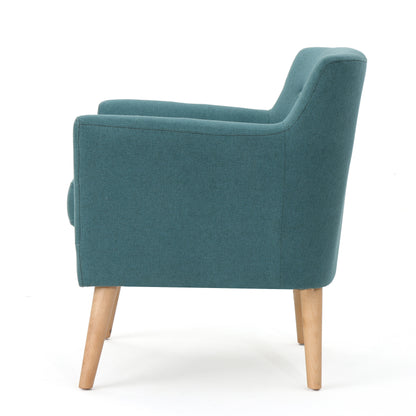 CLUB CHAIR, Mid-Century Modern Fabric Club Chair, Dark Teal / Natural