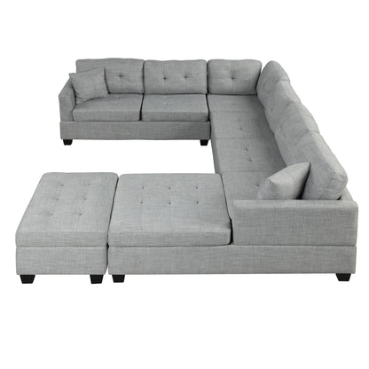 121.3" Oversized Sectional Sofa with Storage Ottoman, U Shaped Sectional Couch with 2 Throw Pillows for Large Space Dorm Apartment