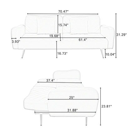 70.47" Pink Fabric Double Sofa with Split Backrest and Two Throw Pillows,Suitable for living room, apartment, home office