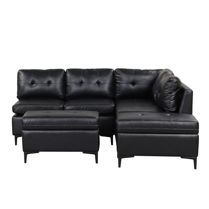 94.88" L-Shaped Corner Sofa Pu Leather Sectional Sofa Couch with Movable Storage Ottomans for Living Room, Black