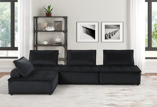 120" Black Velvet 4 Pc Sectional Sofa