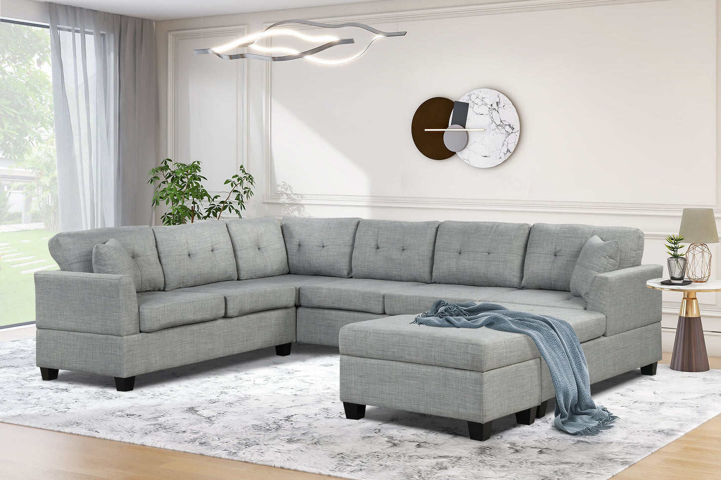 121.3" Oversized Sectional Sofa with Storage Ottoman, U Shaped Sectional Couch with 2 Throw Pillows for Large Space Dorm Apartment