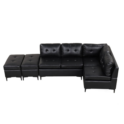 94.88" L-Shaped Corner Sofa Pu Leather Sectional Sofa Couch with Movable Storage Ottomans for Living Room, Black