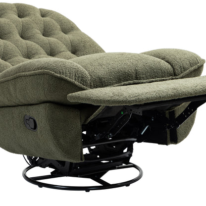 360° Swivel Recliner Adjustable Chair Chenille Glider Swivel Reclining Sofa Chair with Black Metal Round Base - Green