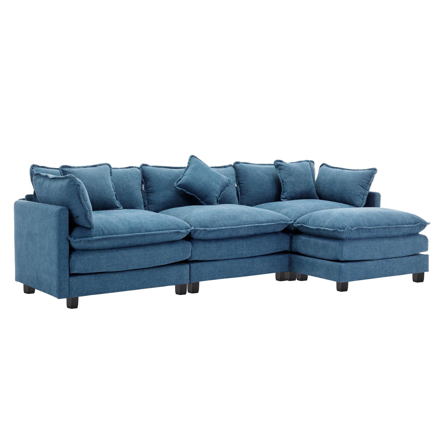 112.2" L-Shape Chenille Upholstered Sofa for Living Room Modern Luxury Sofa Couch with Ottoman, 5 Pillows, Blue