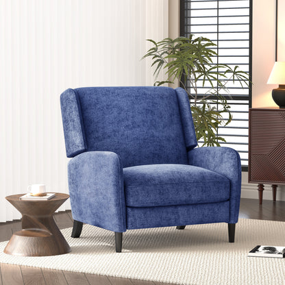 Oversized Textured Fabric Pushback Recliner, Navy Blue and Dark Brown