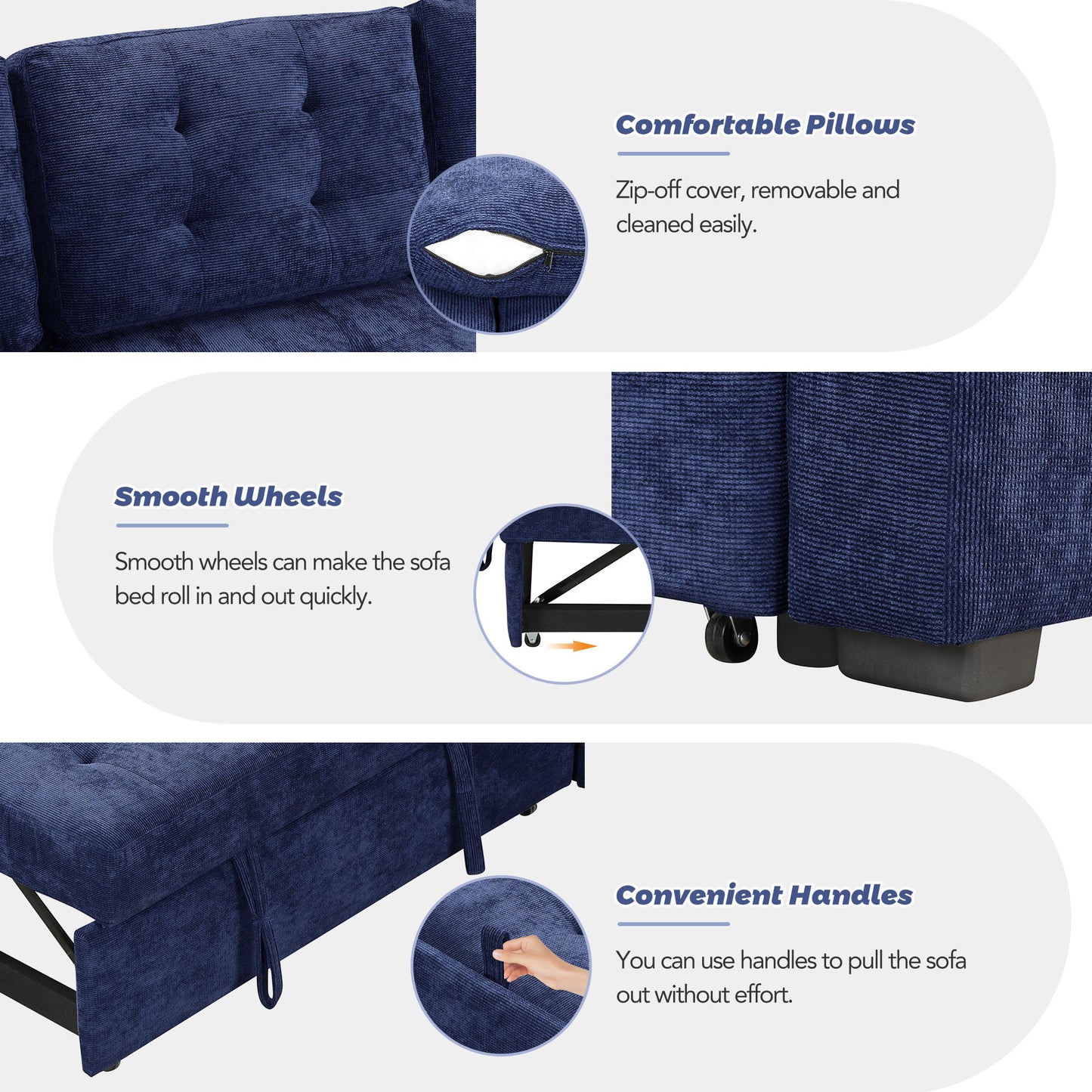 82.6" L-shape Sofa Bed Pull-out Sleeper Sofa with Wheels, USB Ports, Power Sockets for Living Room, Navy Blue