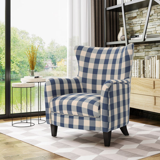 Fabric Club Chair, White & Blue Checkerboard Classic Armchair, Stylish and Comfortable Addition to Your Living Space, 30.25''(L) x 30''(W) x 36.25''(H)