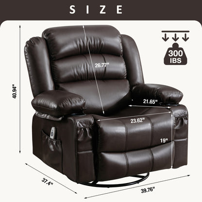 Massage Swivel Rocker Recliner Chair with Vibration Massage and Heat Ergonomic Lounge Chair for Living Room with Rocking Function and Side Pocket  2 Cup Holders USB Charge Port,BROWN