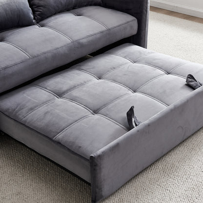 55.5" Twins Pull Out Sofa Bed Grey Velvet