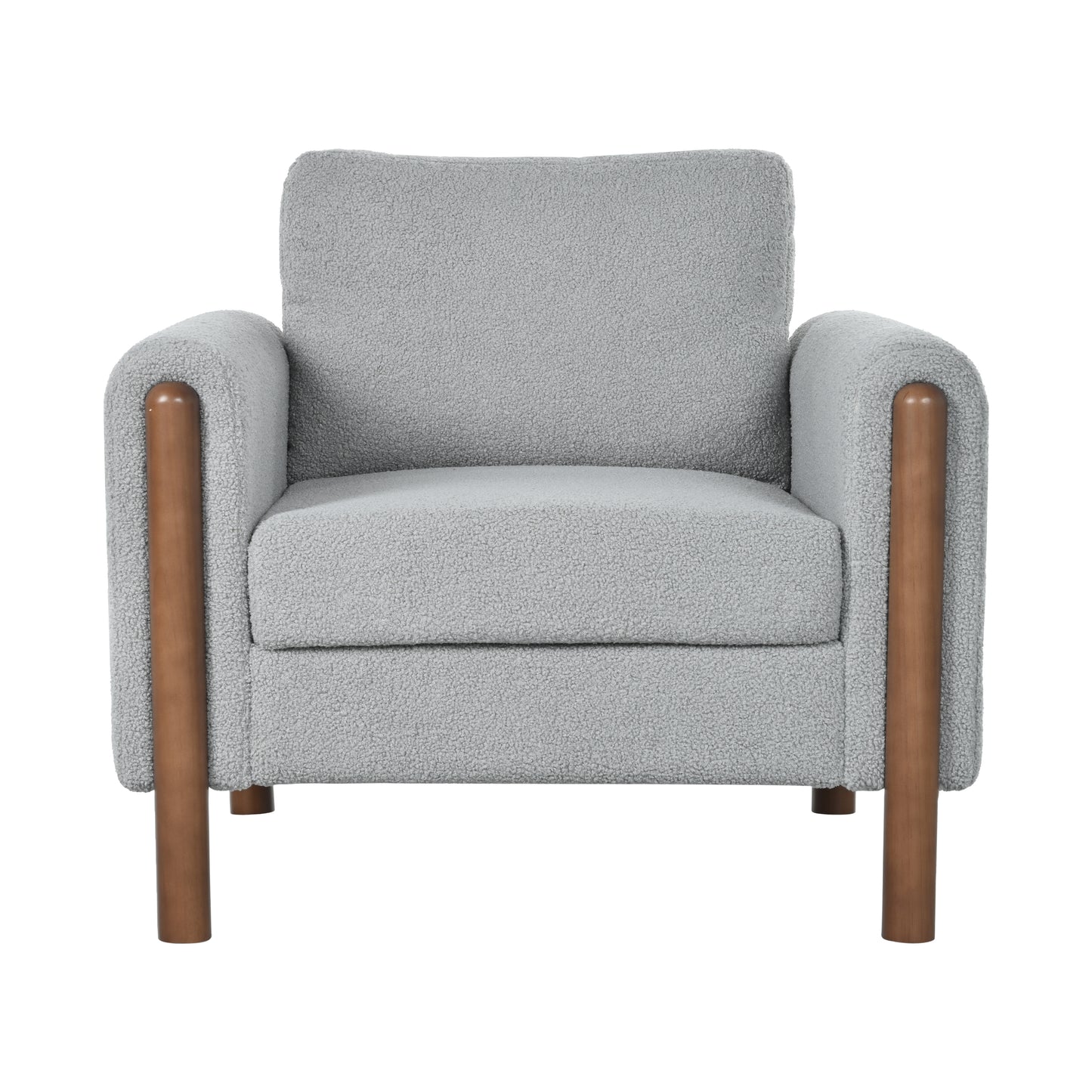 Oversized Accent Chair, Upholstered Living Room Chairs Single Sofa Chair with Walnut Legs, Curved handrail, Grey