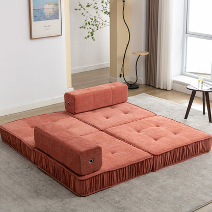 Folding Sofa Bed, Futon Sleeper Chair, Convertible Chair Floor Couch & Sleeping Mattress for Living Room, Guest Room, Home Office, Apartment, Small space, Bed, Removable Back Cushion, Orange, 1 Seat