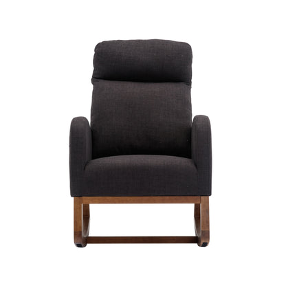 Rocking Chair, Modern Glider Chair, Recliner Armchair with Wood Legs and Side Pocket, Nursery Rocking Accent Chair with High Back for Living Room Bedroom (Black linen)