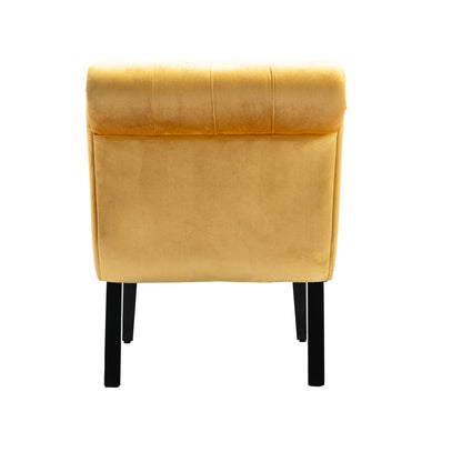 Modern Velvet Armless Accent Living Room Chair / Leisure Chair,Upholstered Fabric Button Comfortable Chair with Wooden Legs for Bedroom, Living Room, Office (Mustard Velvet)