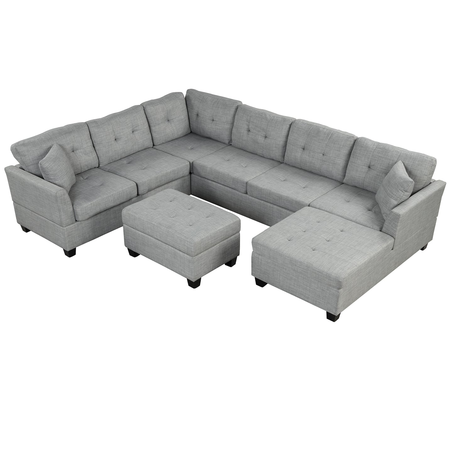 121.3" Oversized Sectional Sofa with Storage Ottoman, U Shaped Sectional Couch with 2 Throw Pillows for Large Space Dorm Apartment