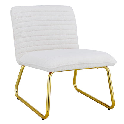 One White minimalist armless sofa chair with plush cushion and backrest paired with golden metal legs, suitable for offices, restaurants, kitchens, bedrooms