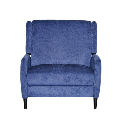 Oversized Textured Fabric Pushback Recliner, Navy Blue and Dark Brown