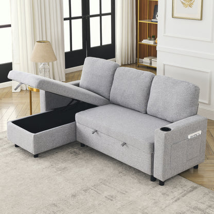 78.7"Comfortable Linen L-Shaped Combo Sofa Sofa Bed, Living Room Furniture Sets for Tight Spaces, Reversible Sleeper Combo Sofa with Pullout Bed,Reversible Sofa Bed for Living Room, Office, Apartmen