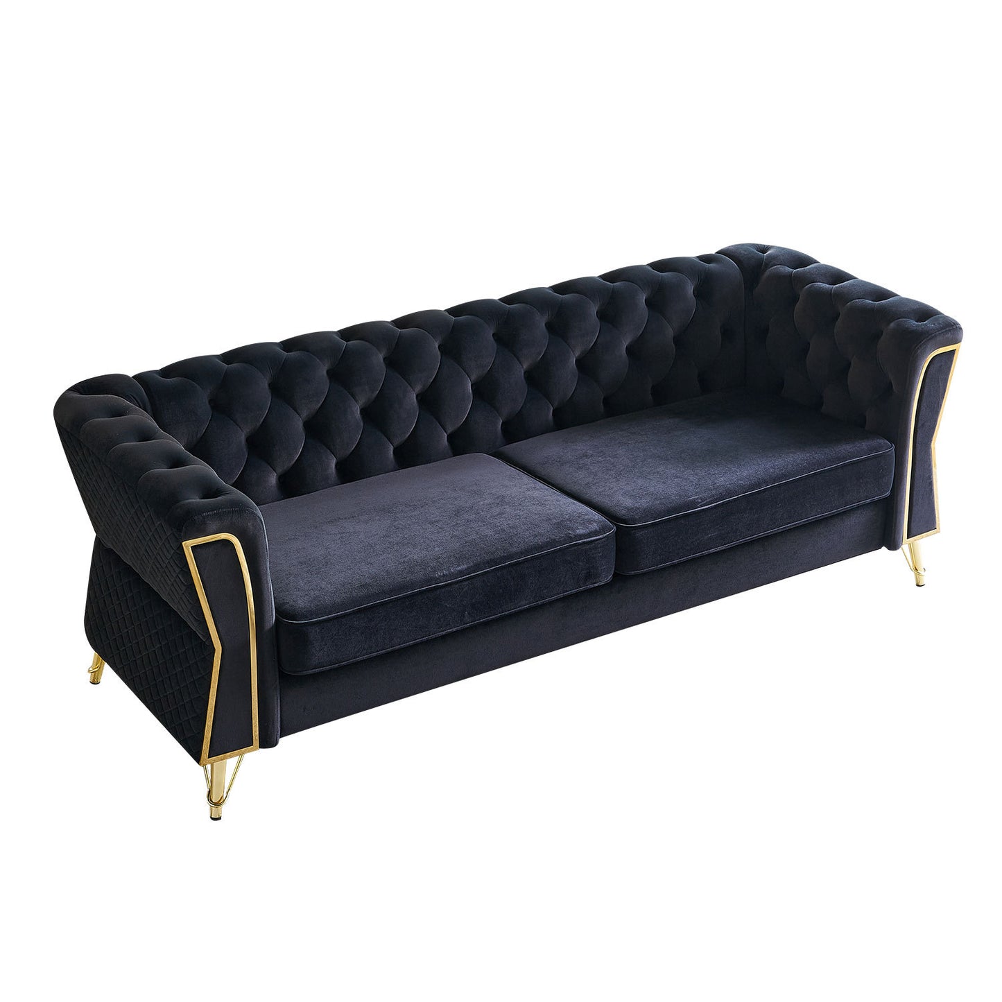 Modern Tufted Velvet Sofa 87.4 inch for Living Room Black Color