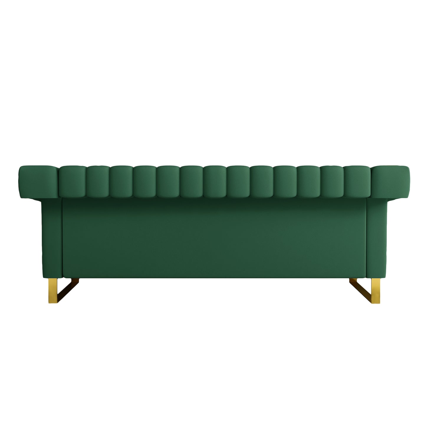 SOFA Modern Green PU Sofa with Gold Accents - Sleek Channel-Tufted Upholstery, 3-Seat Couch for Living Room and Office Decor