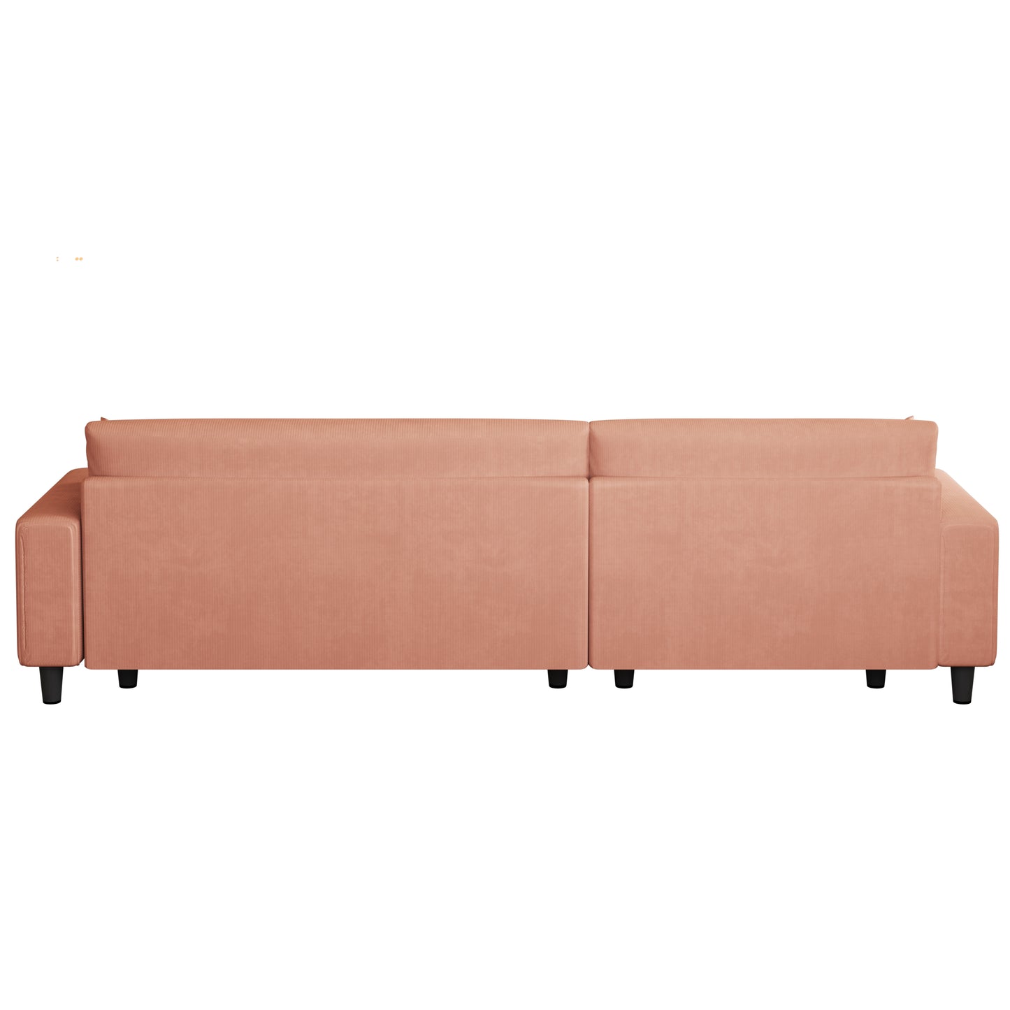 The 93-inch orange corduroy sofa bed comes with two pillows to fit in the living room and the apartment is not overcrowded