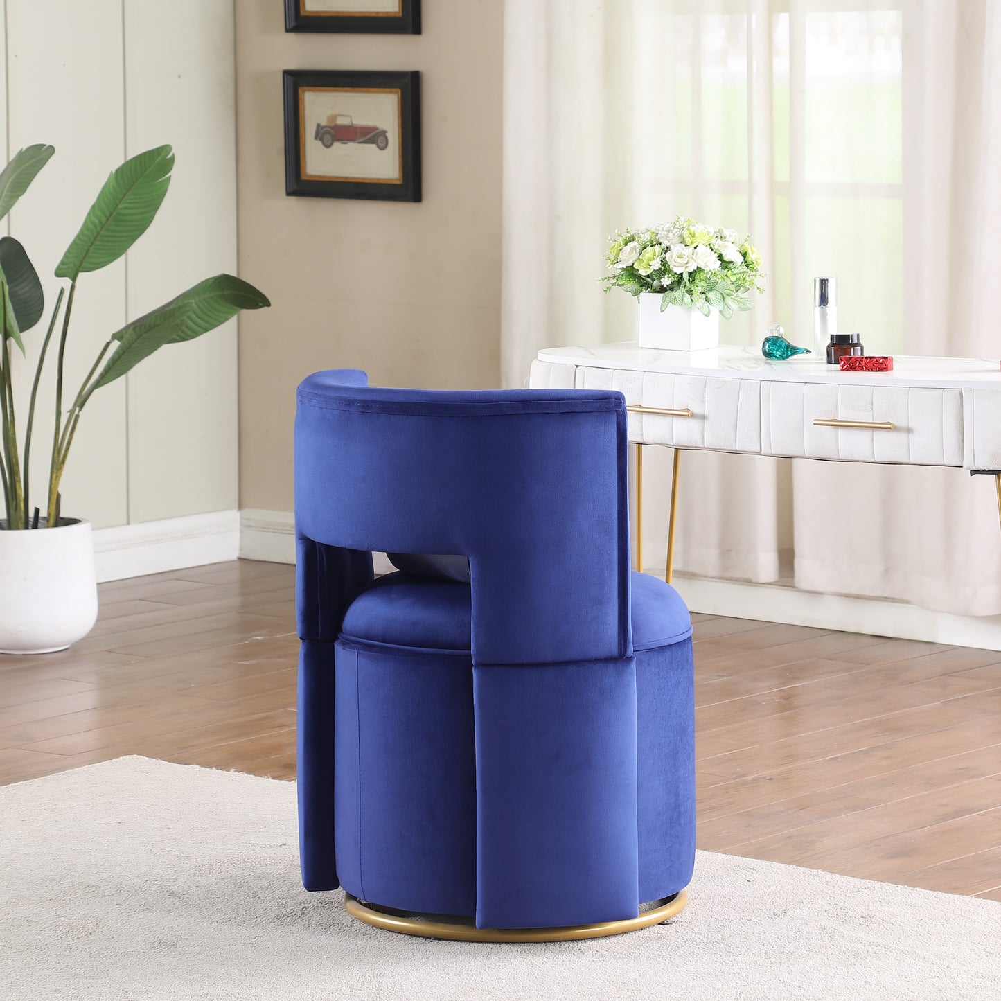 360° Swivel Accent Chair with Storage Function, Velvet Curved Chair with Gold Metal Base for Living Room, Nursery, Bedroom