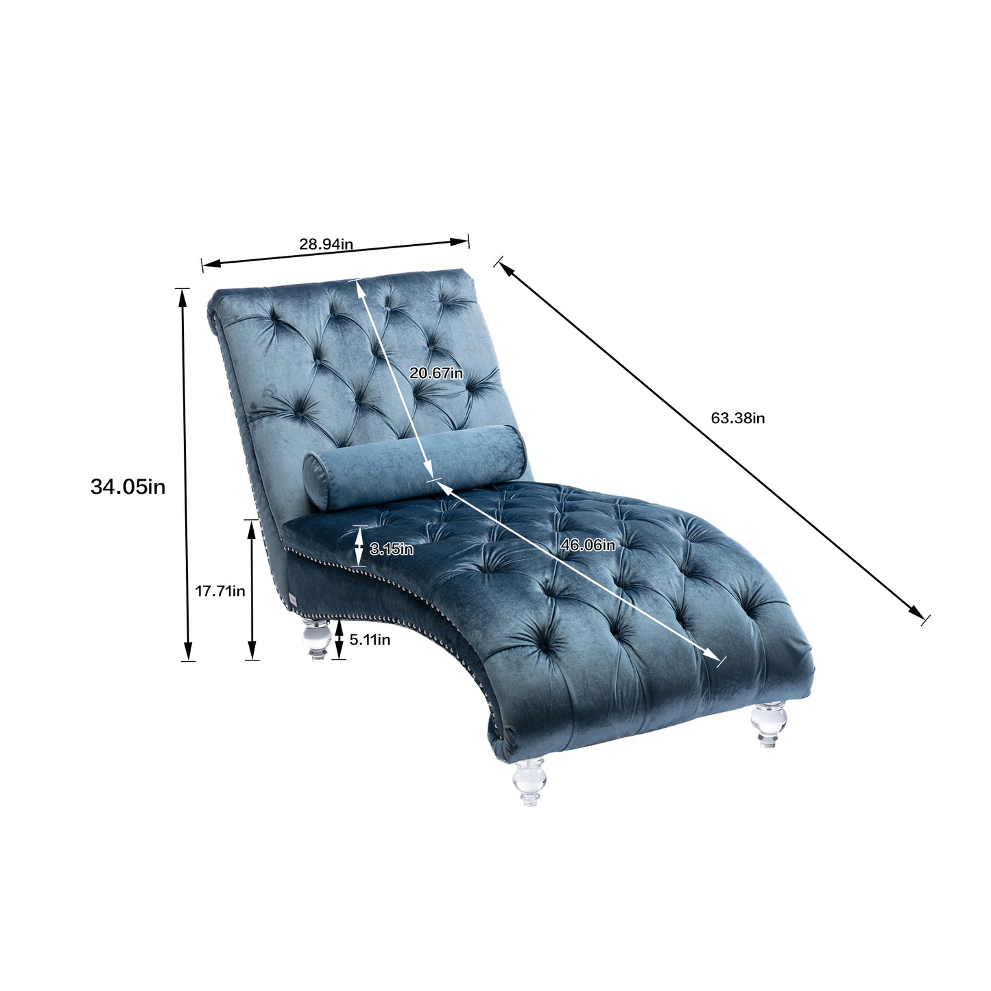 Velvet Chaise Lounge Indoor,Button-Tufted Upholstered Chaise Lounge Chair with Pillow for Bedroom Living Room Office (Light Blue Velvet)