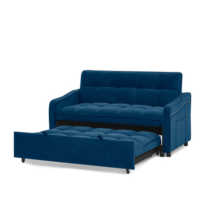 Loveseats Sofa Bed with Pull-out Bed,Adjsutable Back and Two Arm Pocket,TypeC and USB Charging with Copper nail,Blue (47"x53"x31")