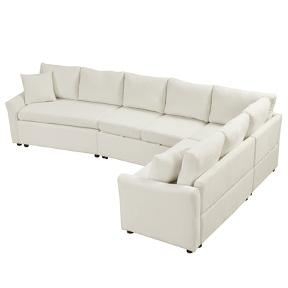 124.8"L-shaped Sofa Convertible Sofa Bed Pull Out Sofa Sleeper with Two Back Pillows, Two USB Ports and Two Power Sockets for Living Room, Beige