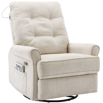 Reclining Chair 270 Degree Swivel Recliner Chairs with USB Port, Side Pocket and Touch Sensitive Lamp for Living Room, Bedroom, Cream