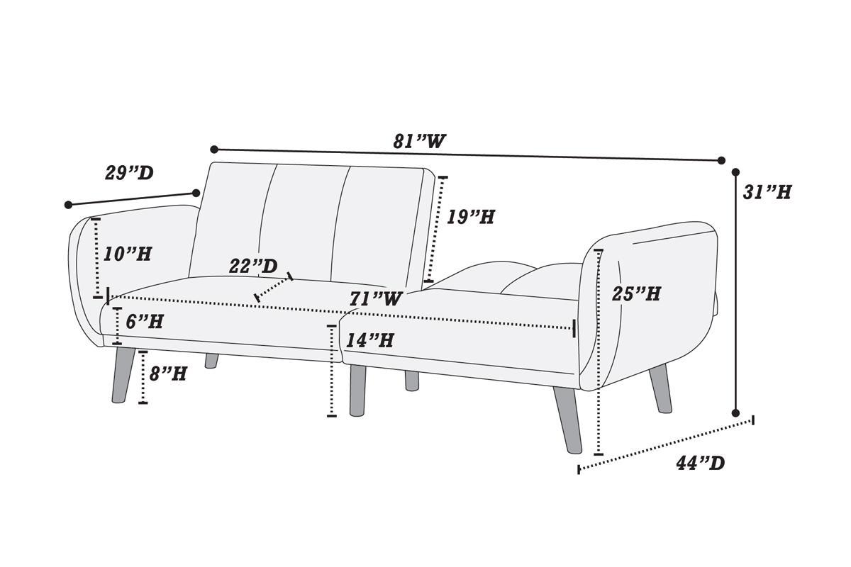 Elegant Modern Sofa Black Polyfiber 1pc Sofa Convertible Bed Wooden Legs Living Room Lounge Guest Furniture