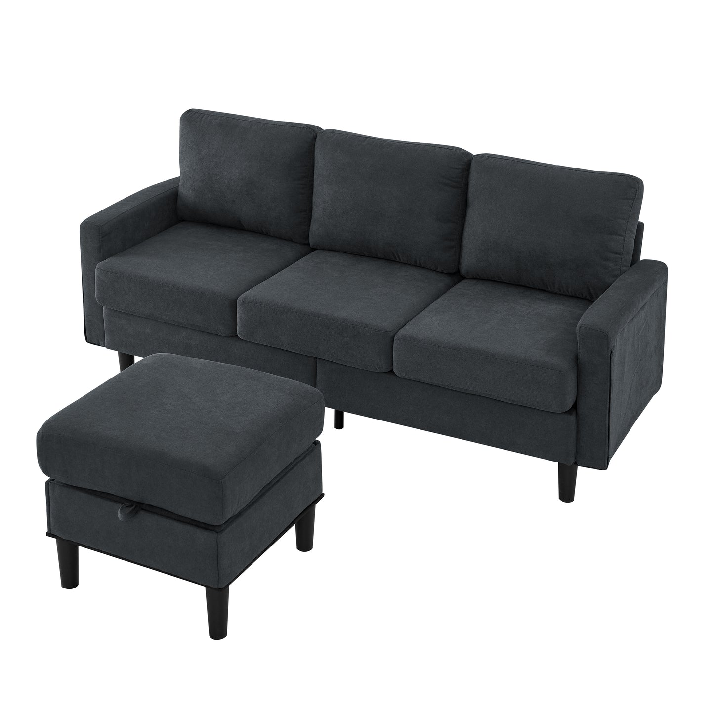 Upholstered Sectional Sofa Couch, L Shaped Couch With Storage Reversible Ottoman Bench 3 Seater for Living Room, Apartment, Compact Spaces, Fabric Dark Gray