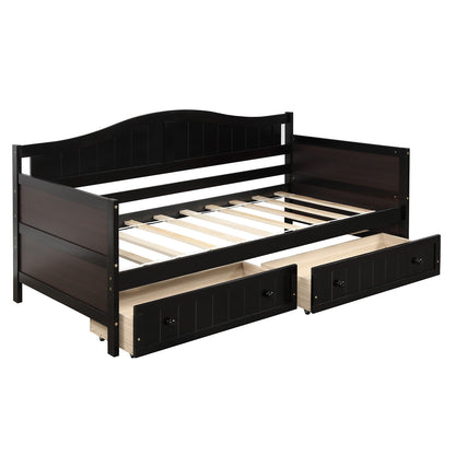 Wooden Daybed with 2 drawers, Sofa Bed for Bedroom Living Room,No Box Spring Needed,Espresso