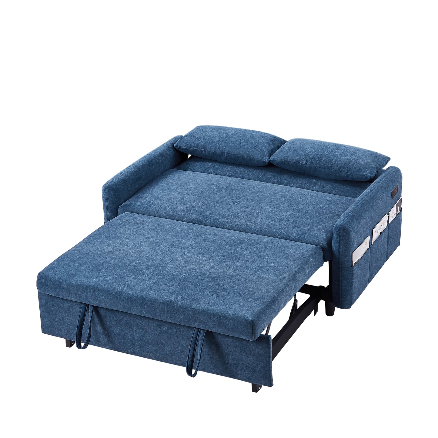 55.1" Pull Out Sleep Sofa Bed Loveseats Sofa Couch with Adjsutable Backrest, Storage Pockets, 2 Soft Pillows, USB Ports for Living Room, Bedroom, Apartment, Office, Blue (Old SKU WF307821AAC)