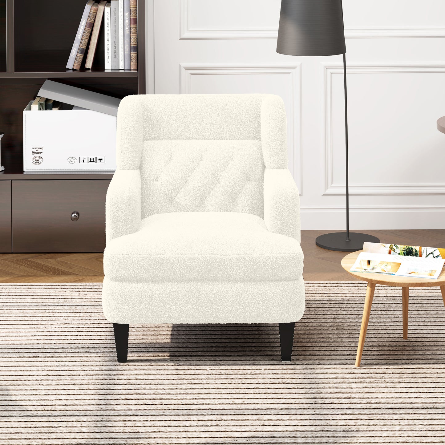 Upholstered Accent Chair Tufted Armchair for Living Room and Bedroom, Beige